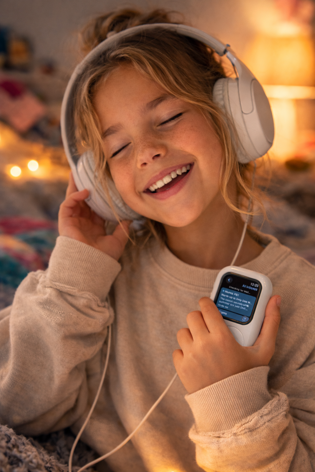 Child listening with Apple Watch and headphones
