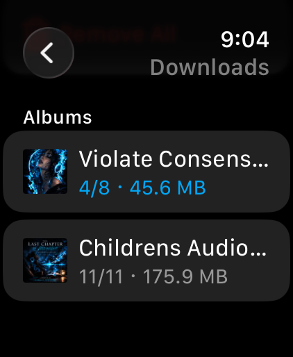 Pixie downloads screen on Apple Watch