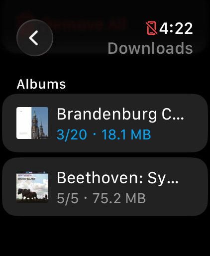 Pixie downloads screen on Apple Watch